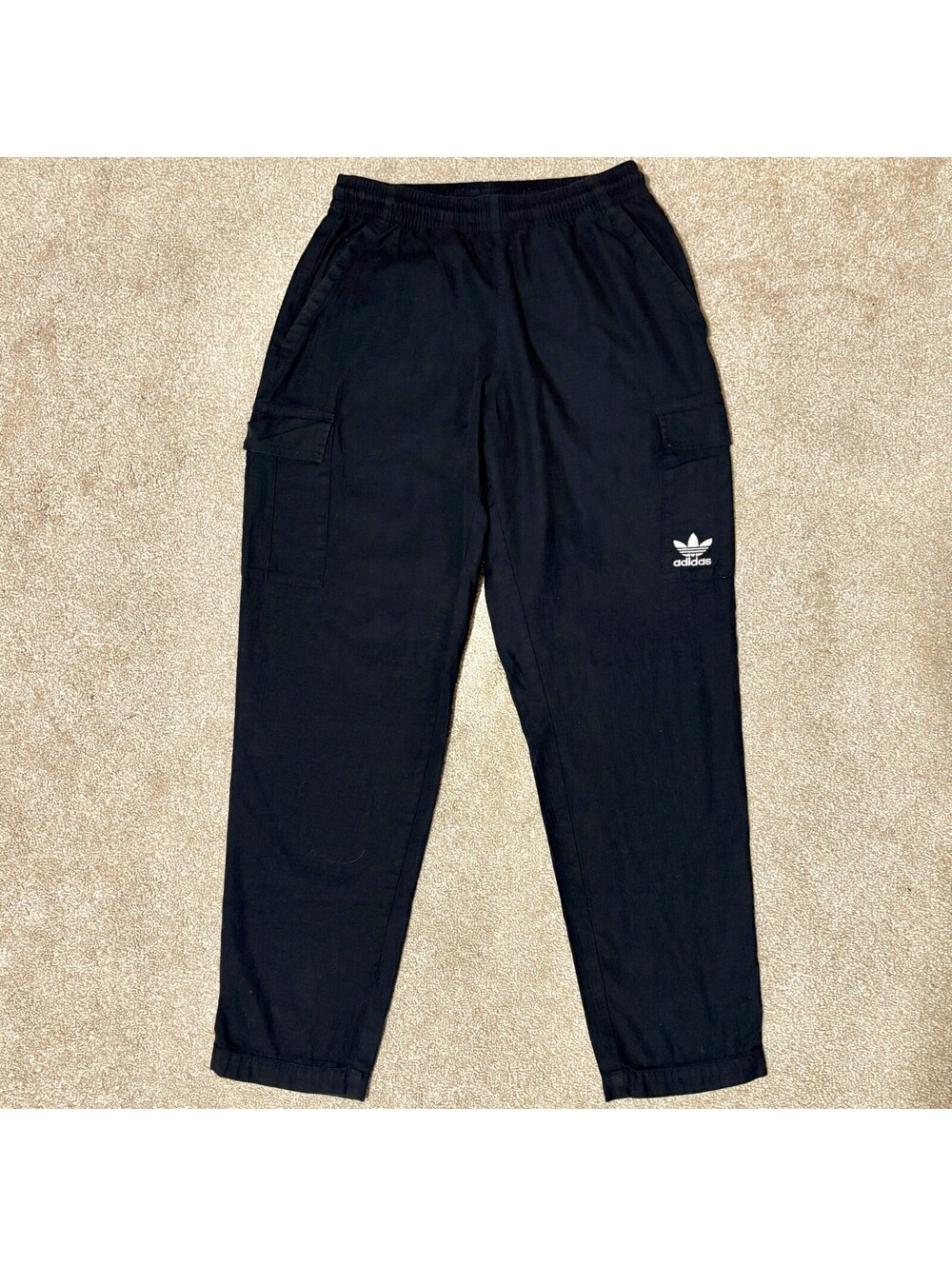 Adidas Originals Trefoil Black Cargo Pants Mens Size Small Elastic Waist IT8175